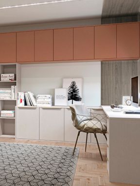 Home office planejado com mesa integrada